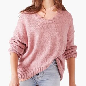 Free People Brookside Sweater Oversized Tunic V-Neck Alpine Rose‎ Sz XS (M Fit)
